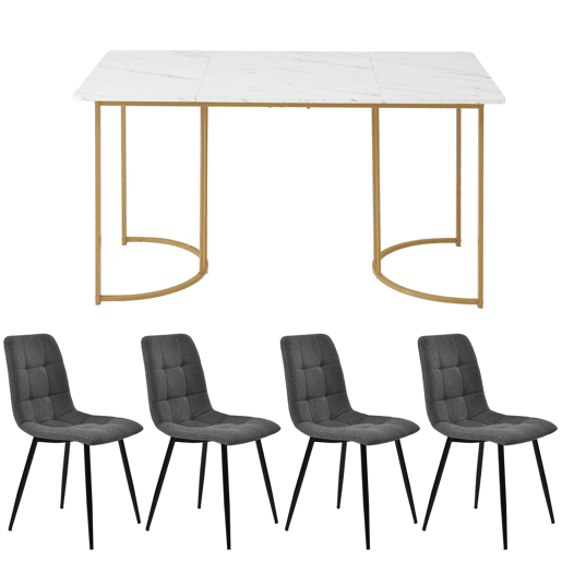 Conjunto de sala de jantar 140x80cm - Mesa de cozinha com 4 cadeiras - Pernas metálicas douradas