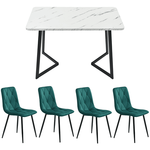Conjunto de sala de jantar 117x68cm - Mesa retangular moderna com 4 cadeiras, cadeira de cozinha verde, pernas pretas