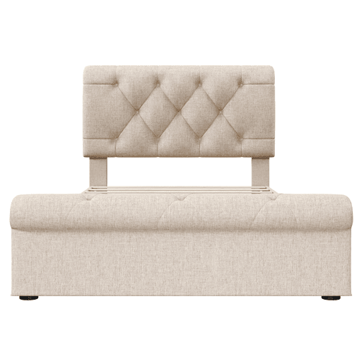 Cama individual 90x200 cm - Com 2 gavetas e cabeceira ajustável - Chesterfield - Natural