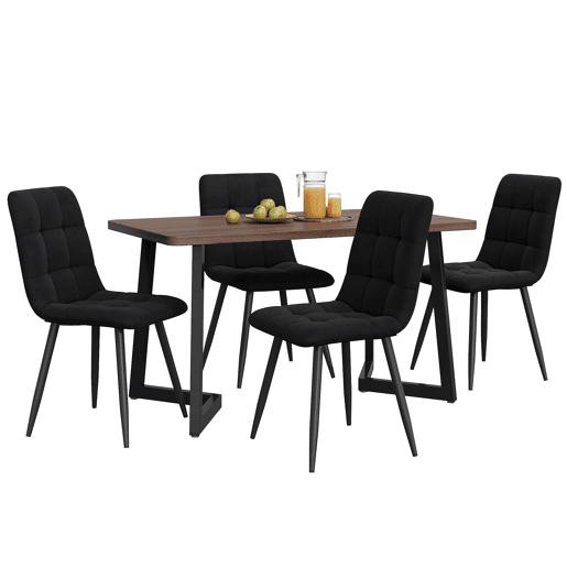 Conjunto de sala de jantar de 5 peças - Mesa de jantar 117x68 cm - Madeira, pernas metálicas pretas, MDF nogueira - Cadeiras de veludo preto