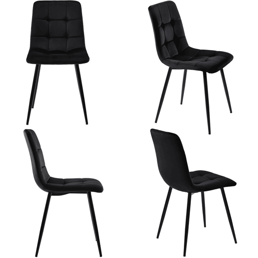 Conjunto de sala de jantar de 5 peças - Mesa de jantar 117x68 cm - Madeira, pernas metálicas pretas, MDF nogueira - Cadeiras de veludo preto