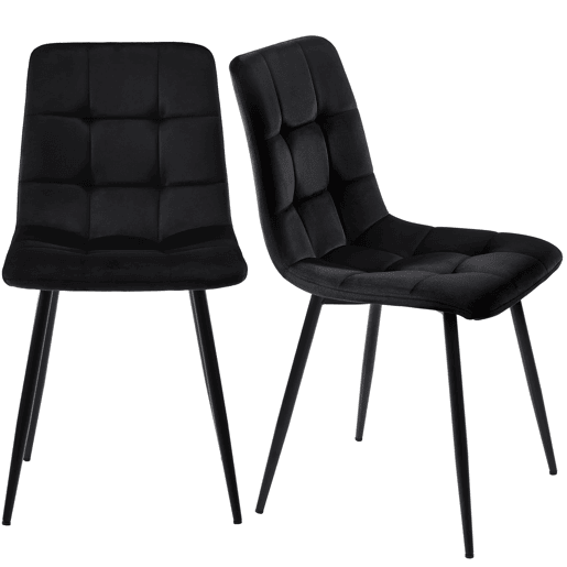 Conjunto de sala de jantar de 5 peças - Mesa de jantar 117x68 cm - Madeira, pernas metálicas pretas, MDF nogueira - Cadeiras de veludo preto