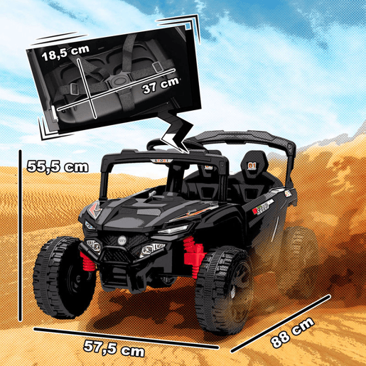 AIYAPLAY Carro Elétrico para Crianças 12V Carro a Bateria UTV com 2 Motores Controlo Remoto 2,4G Suspensão Traseira Faróis Música para Crianças acima de 3 Anos 88x57,5x55,5 cm Preto