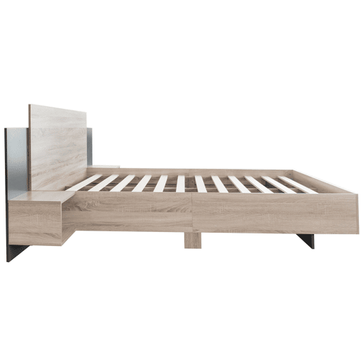 Cama de casal 160x200 cm - Com 2 mesas de cabeceira, estrutura em madeira, cor carvalho Sonomacinza escuro