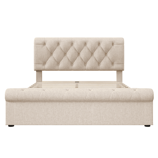 Cama estofada 140x200 cm - Estrutura com 4 gavetas e cabeceira ajustável - Natural