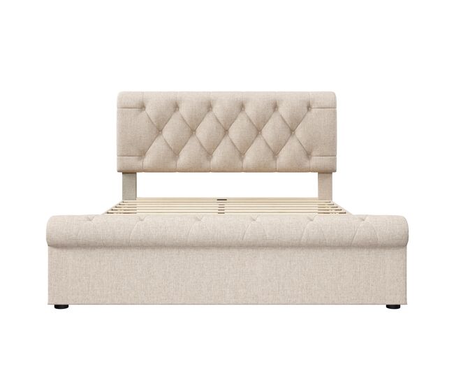 Cama tapizada 140x200 cm - estructura con 4 cajones y cabecero ajustable - natural