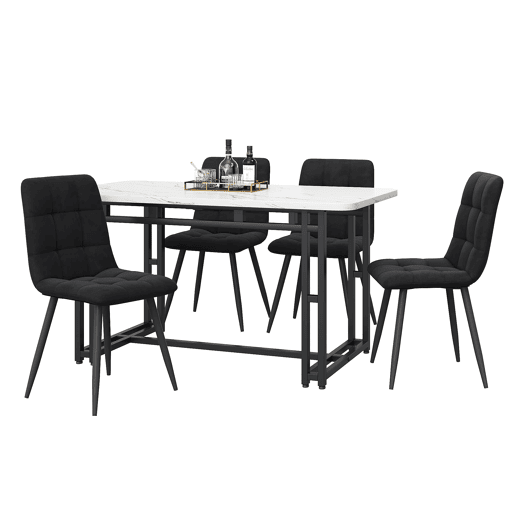 Conjunto de sala de jantar 120x70cm - Mesa moderna com 4 cadeiras de veludo preto, pernas de ferro preto