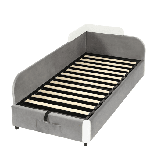 Cama individual 90x200 cm - Cama infantil hidráulica com arrumação - Cinza Cama individual 90x200 cm - Cama infantil hidráulica com arrumação - Cinza