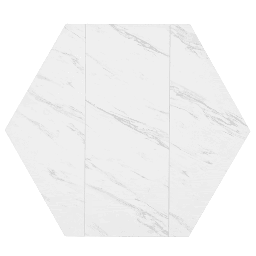 Conjunto de mesa e cadeiras 5 peças - Mesa hexagonal de mármore + 4 cadeiras de veludo cinza - Dourado