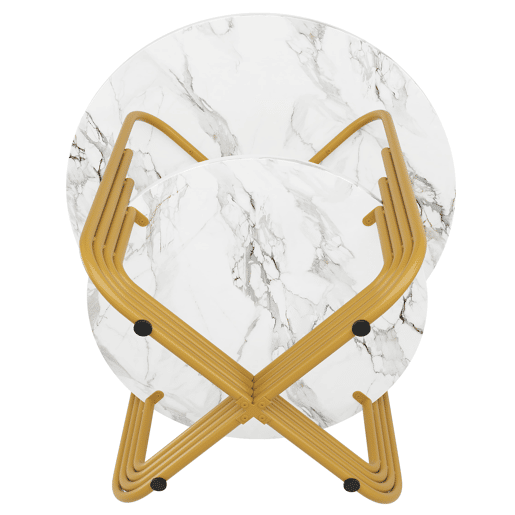 Conjunto de mesa e cadeiras 80 cm - Mesa redonda com pernas metálicas douradas - Cadeiras cinzentas