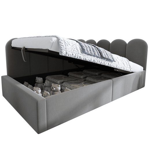 Cama estofada 90x200 cm - Sofá-cama com arrumação hidráulica, base metálica, cinzento