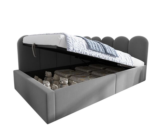 Cama tapizada 90x200 cm - sofá cama con almacenamiento hidráulico, somier metálico, gris