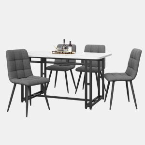 Conjunto de sala de jantar 120x70cm - Mesa moderna com 4 cadeiras, linho cinzento, pernas de ferro pretas