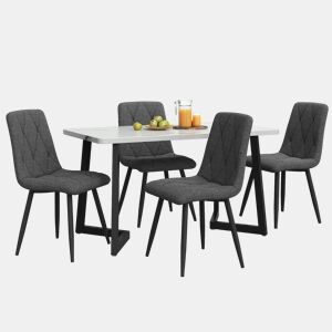 Conjunto de sala de jantar 117x68cm - Mesa retangular moderna com 4 cadeiras, tecido de linho cinzento, pernas pretas