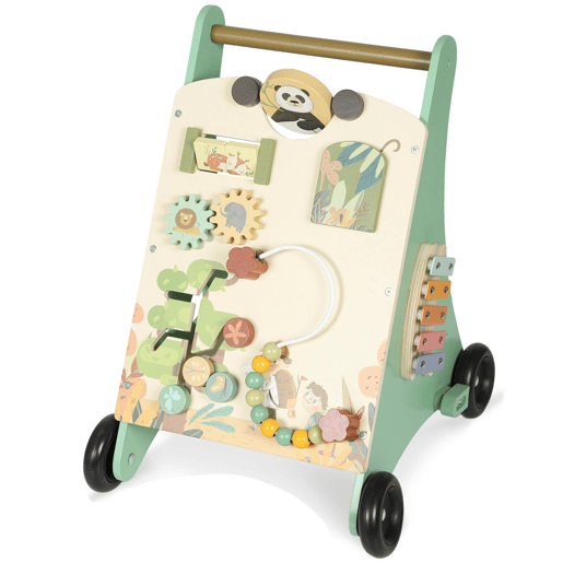 AIYAPLAY Andador de Madeira para Bebé Centro de Atividades de Aprendizagem Montessori com Controlo de Velocidade com Xilofone Engrenagens Labirinto Contas para Crianças a partir de 18 Meses 33,5x36x46,8 cm Verde