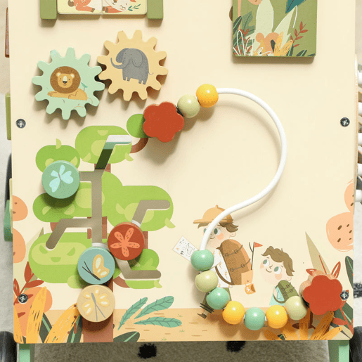 AIYAPLAY Andador de Madeira para Bebé Centro de Atividades de Aprendizagem Montessori com Controlo de Velocidade com Xilofone Engrenagens Labirinto Contas para Crianças a partir de 18 Meses 33,5x36x46,8 cm Verde