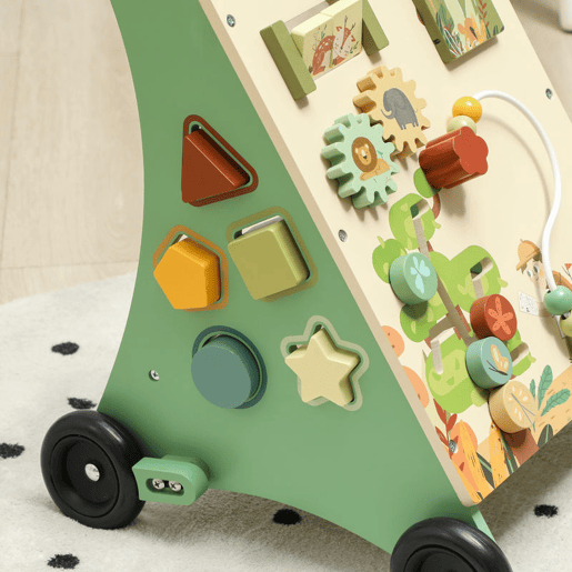 AIYAPLAY Andador de Madeira para Bebé Centro de Atividades de Aprendizagem Montessori com Controlo de Velocidade com Xilofone Engrenagens Labirinto Contas para Crianças a partir de 18 Meses 33,5x36x46,8 cm Verde