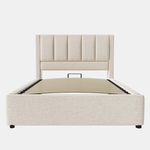 Cama estofada 90x200 cm - Cama individual com porta-copos oculto e estação de carregamento - Bege