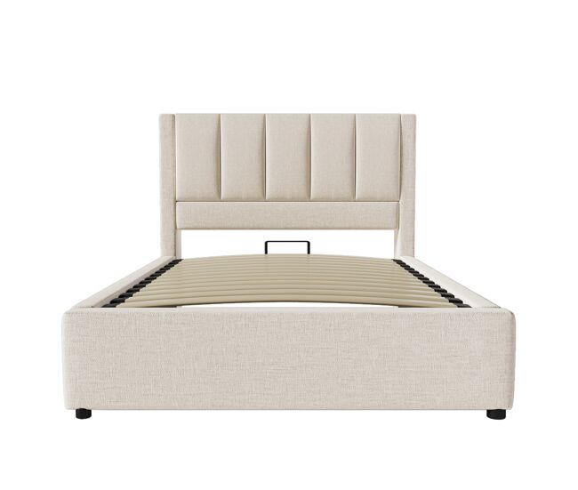 Cama tapizada 90x200 cm - cama individual con portavasos oculto y estación de carga - beige