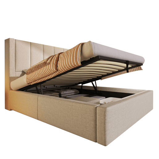 Cama estofada 90x200 cm - Cama individual com porta-copos oculto e estação de carregamento - Bege