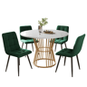 Conjunto de sala de jantar de 5 peças - Mesa redonda de 100 cm - 4 cadeiras de veludo verde