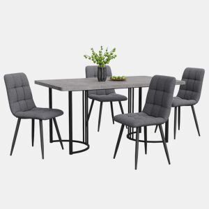 Conjunto de sala de jantar de 5 peças 140×80 cm - Mesa com 4 cadeiras, estrutura metálica preta, MDF cinza, cadeiras em linho cinza escuro
