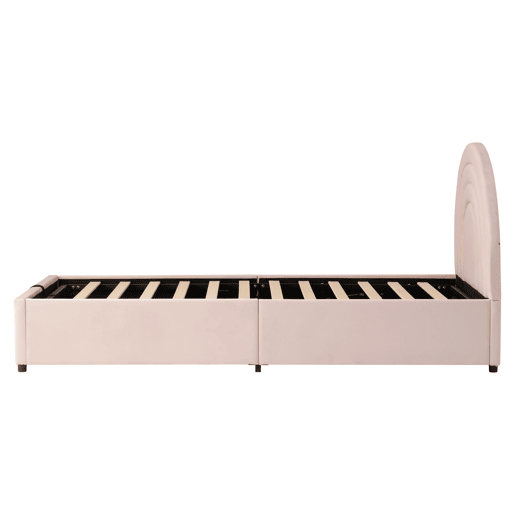 Cama estofada 90x200 - Cama individual com cabeceira e estrado de ripas - Rosa