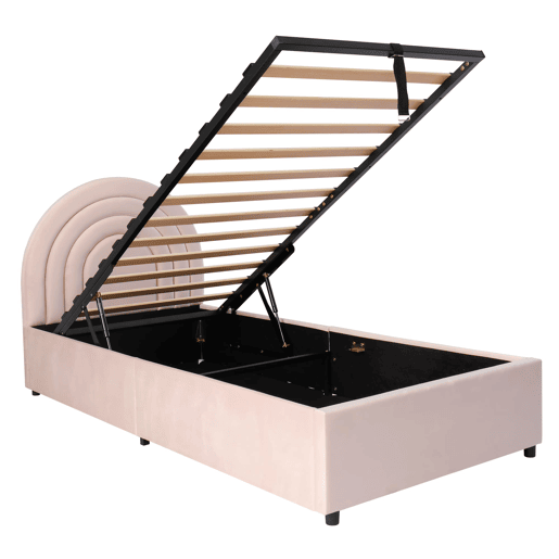 Cama estofada 90x200 - Cama individual com cabeceira e estrado de ripas - Rosa