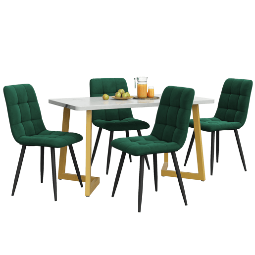 Conjunto de sala de jantar 117 cm - Mesa retangular moderna com 4 cadeiras, veludo verde, pernas douradas