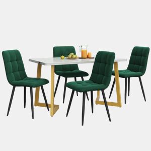 Conjunto de sala de jantar 117 cm - Mesa retangular moderna com 4 cadeiras, veludo verde, pernas douradas