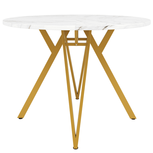 Conjunto de mesa e cadeiras 5 peças - Mesa redonda 100 cm, pernas metálicas douradas, cadeira cinzenta