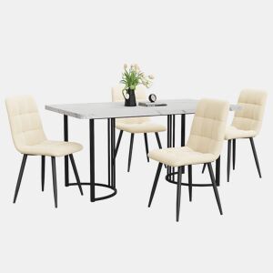 Conjunto de sala de jantar de 5 peças 140x80 cm - Mesa com 4 cadeiras de veludo bege - Estrutura metálica preta