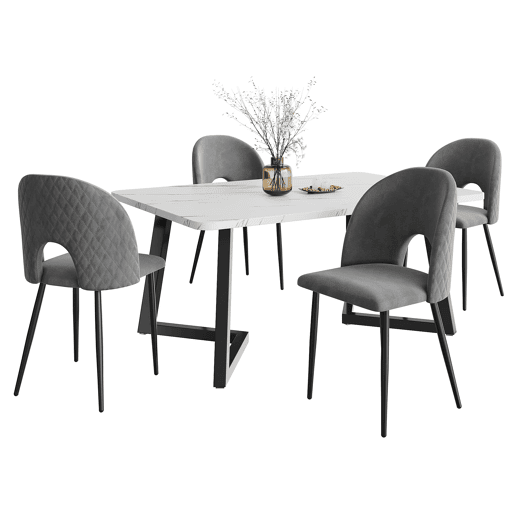 Conjunto de sala de jantar 117x68 cm - Mesa retangular moderna com 4 cadeiras - Samt cinza - Pernas pretas Conjunto de sala de jantar 117x68 cm - Mesa retangular moderna com 4 cadeiras - Samt cinza - Pernas pretas