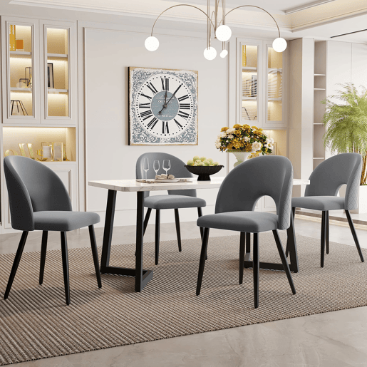 Conjunto de sala de jantar 117x68 cm - Mesa retangular moderna com 4 cadeiras - Samt cinza - Pernas pretas Conjunto de sala de jantar 117x68 cm - Mesa retangular moderna com 4 cadeiras - Samt cinza - Pernas pretas