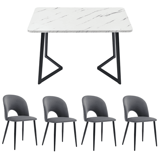 Conjunto de sala de jantar 117x68 cm - Mesa retangular moderna com 4 cadeiras - Samt cinza - Pernas pretas Conjunto de sala de jantar 117x68 cm - Mesa retangular moderna com 4 cadeiras - Samt cinza - Pernas pretas