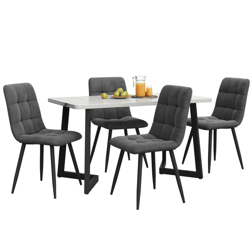 Conjunto de mesa de jantar 117 cm - mesa retangular moderna com 4 cadeiras de veludo cinza - pernas pretas