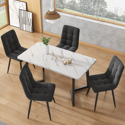 Conjunto de mesa de jantar 117 cm - mesa retangular moderna com 4 cadeiras de veludo cinza - pernas pretas
