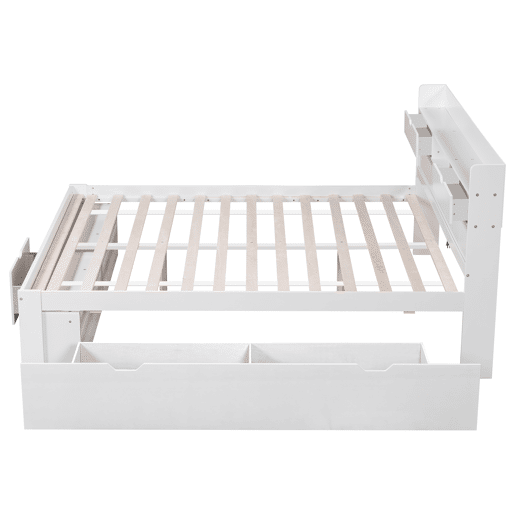 Cama de casal 160x200cm - Com porta USB, gavetas e armário, cama multifuncional, branca