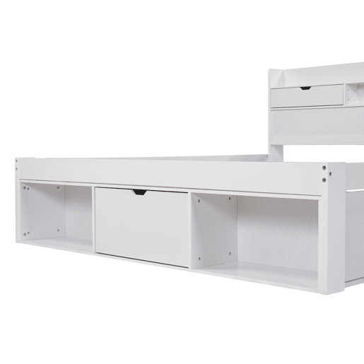 Cama de casal 160x200cm - Com porta USB, gavetas e armário, cama multifuncional, branca