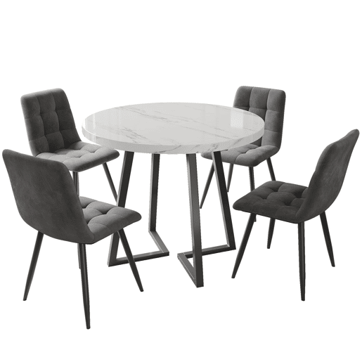 Conjunto de sala de jantar de 5 peças 80 cm - mesa redonda com pernas metálicas pretas - cadeiras de veludo cinzento