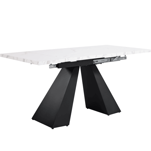 Conjunto de sala de jantar de 5 peças 160x80cm - Mesa extensível com 4 cadeiras de veludo cinzento - Branco e preto