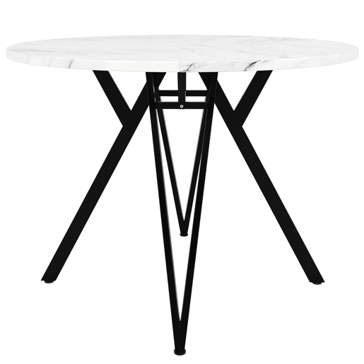 Conjunto de mesa e cadeiras de 5 peças - Mesa redonda de 100 cm, pernas metálicas pretas, tampo em MDF, cadeiras em linho cinzento