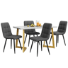 Conjunto de sala de jantar 117 cm - Mesa retangular moderna com 4 cadeiras de linho cinzento - Pernas douradas