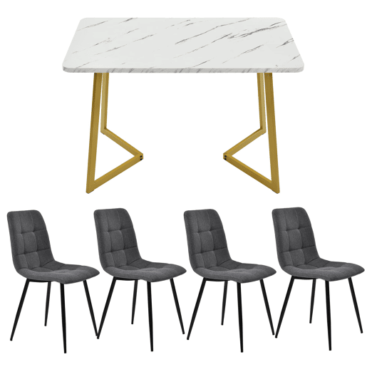 Conjunto de sala de jantar 117 cm - Mesa retangular moderna com 4 cadeiras de linho cinzento - Pernas douradas