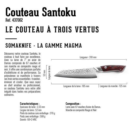 SOMAGIC - Faca SANTOKU 7 polegadas, gama Magma SOMAGIC - Faca SANTOKU 7 polegadas, gama Magma