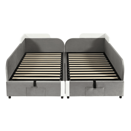 Cama infantil combinada 90x200 cm - Cama hidráulica com arrumação, vedação macia, saco de arrumação - Branco+cinzento Cama infantil combinada 90x200 cm - Cama hidráulica com arrumação, vedação macia, saco de arrumação - Branco+cinzento