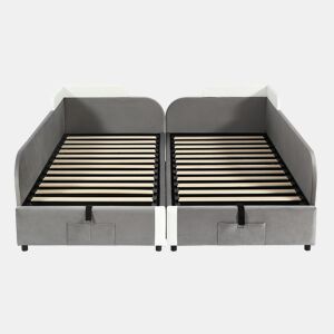 Cama infantil combinada 90x200 cm - Cama hidráulica com arrumação, vedação macia, saco de arrumação - Branco+cinzento