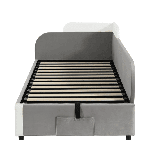 Cama hidráulica 90x200 cm - Com arrumação, cerca macia, saco de arrumação - Cinza Cama hidráulica 90x200 cm - Com arrumação, cerca macia, saco de arrumação - Cinza