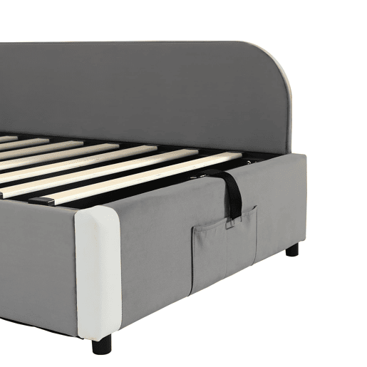 Cama hidráulica 90x200 cm - Com arrumação, cerca macia, saco de arrumação - Cinza Cama hidráulica 90x200 cm - Com arrumação, cerca macia, saco de arrumação - Cinza