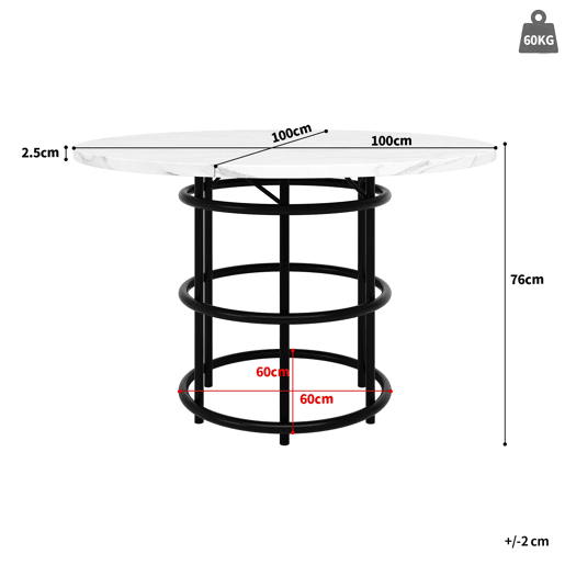 Conjunto de sala de jantar de 5 peças - Mesa redonda de 100 cm - 4 cadeiras de veludo cinzento - Preto